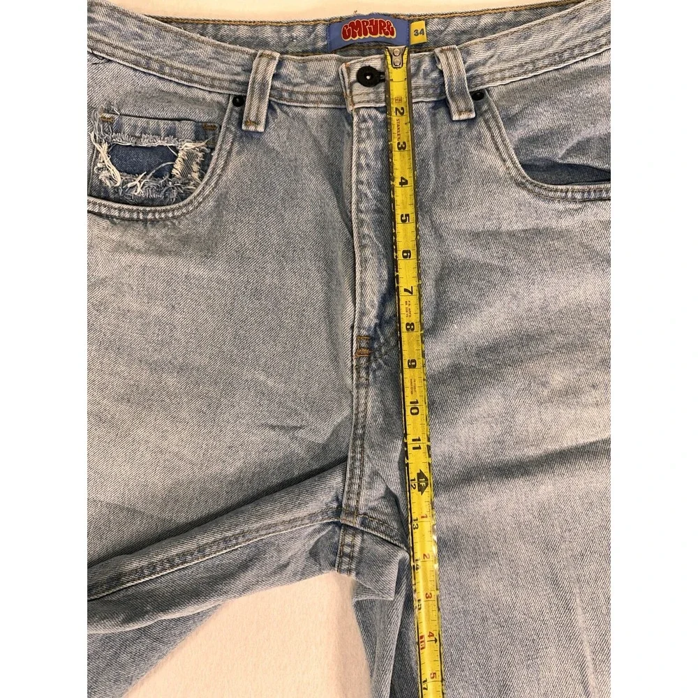 Empyre Men's Straight Jeans Blue Light Wash Denim Cotton 5-Pocket Logo Mid Rise